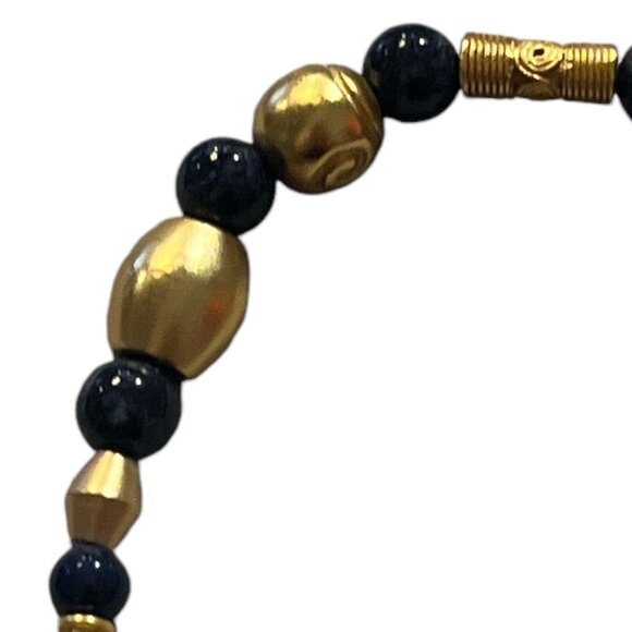 Bracelet Gold and Blue Beads 9" long Adjustable to 7" - Picture 4 of 6
